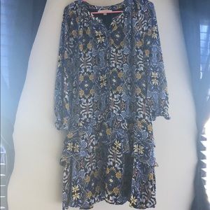 LOFT Size Large Flowy Tiered Floral Dress
